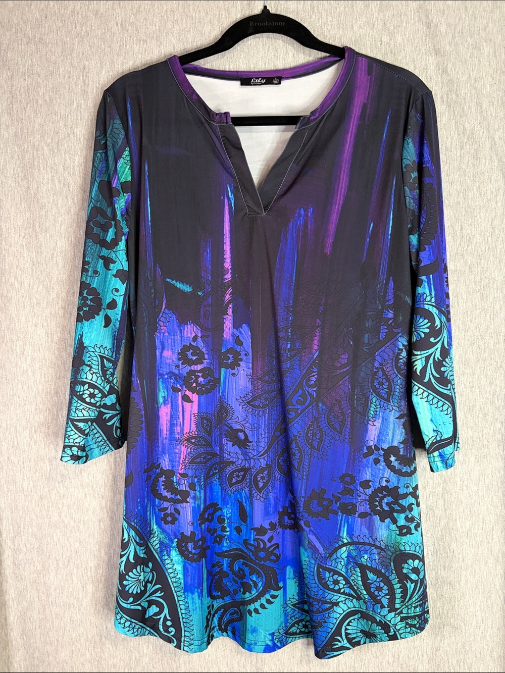 Lily Blue, Purple & Teal Ombre Tunic with Black Floral Print